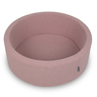 KiddyMoon Bällebad für Baby mit Teddy-Plüsch, Größere 7 cm Bälle für Eine Vollere Füllung, ab 8 Monaten, Abnehmbarer Bezug, Rosa, 90 x 30 cm Ohne Bälle
