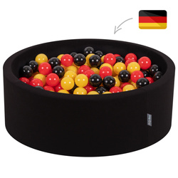 KiddyMoon Bällebad Bällepool mit bunten Bällen ∅ 7Cm  für Babys Kinder Rund, Deutschland:schwarz/rot/gelb, 90x30cm/300 Bälle