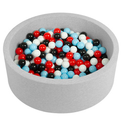 Bällebad Bällepool für Baby Kinder mit 200 bunten Bällen Rund, hellgrau: schwarz/weiß/rot/babyblue, 90x30cm/200 Bälle