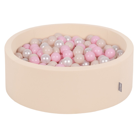 KiddyMoon Bällebad Bällepool mit bunten Bällen ∅ 7Cm für Babys Kinder Rund, Beige, 90 x 30 cm 300 Bälle