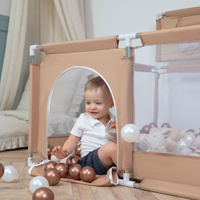 Laufstall mit Korb und Bällen Laufgitter für Kinder, beige:gelb/grün/blau/rot/orange, 100 Bälle