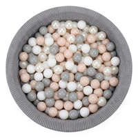 KiddyMoon Bällebad für Kinder aus Schaumstoff, weicher Rippbezug, abnehmbarer Bezug, waschbar, Dunkelgrau: Pastellbeige/Weiß/Perle/Grau, 90 x 30 cm 200 Bälle