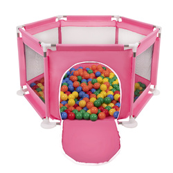 Sechseckiger Laufstall mit Bällen Laufgitter für Kinder, Rosa:gelb/grün/blau/rot/orange, 900 Bälle