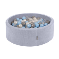 KiddyMoon Bällebad Kinder Schaumstoff Mit Bälle Für Baby ab 1 Jahr, dunkelgrau: perle/grau/transparent/babyblau, 90 x 30 cm 300 Bälle