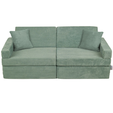 KiddyMoon Kindersofa aus Schaumstoff, Spielsofa für Kinder, Kindersessel, Sofa fürs Kinderzimmer, Kindercouch, Faltmatratze, grün, Kindersofa mit 2 Kissen