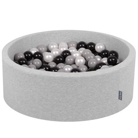 KiddyMoon Bällebad Bällepool mit bunten Bällen ∅ 7Cm  für Babys Kinder Rund, hellgrau:schwarz/grau/perle, 90 x 30 cm 200 Bälle