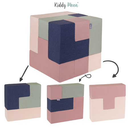 KiddyMoon Weiche Bausteine aus Schaumstoff für Kinder, erikafarben-dunkelblau-beige-salbeifarben, 9 Stücke