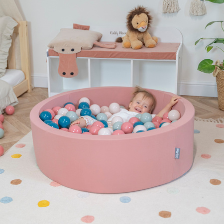 KiddyMoon Kinder Bälle für Bällebad Baby Spielbälle Plastikbälle ∅7cm Made in EU, dunkeltürkis/pastellbeige/grüngrau/lachsfarben