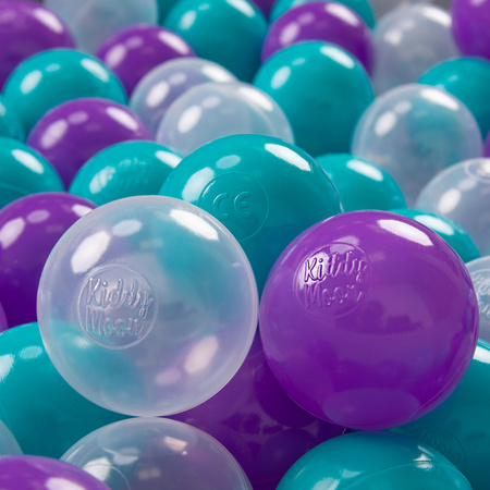KiddyMoon Kinder Bälle für Bällebad Baby Spielbälle Plastikbälle ∅7cm Made in EU, türkis/violett/transparent