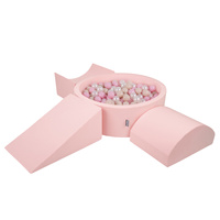 KiddyMoon Spielplatz aus Schaumstoff mit Bällebad und Bällen Hindernisläufen, pink:pastellbeige/puderrosa/perle, Bällebad (300 Bälle) + Version 4