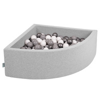 KiddyMoon Viertel Eckig Bällebad Bällepool ∅ 7Cm Ballgruben Für Babys Spielbad Kleinkinder, Hergestellt in der EU, hellgrau:weiß/grau/silbern, 90 x 30 cm 200 Bälle