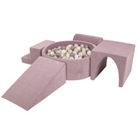 KiddyMoon Spielplatz Aus Schaumstoff Für Kinder Mit Bälle Waschbare Bezug, violett: pastellbeige/weiß/perle/grau, Bällebad (200 Bälle) + Version 3