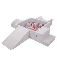 KiddyMoon Spielplatz aus Schaumstoff mit Quadrat Bällebad Bälle Hindernisläufen, hellgrau:perle/grau/transparent/puderrosa, Bällebad (200 Bälle) + Version 5