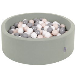KiddyMoon Bällebad Bällepool mit bunten Bällen ∅ 7Cm  für Babys Kinder Rund, salbeifarben:pastellbeige/grau/weiß, 90x30cm/200 Bälle