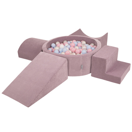 KiddyMoon Spielplatz Aus Schaumstoff Für Kinder mit Bälle Waschbare Bezug, violett: pastellblau/perle/puderrosa/weiß, Bällebad (300 Bälle) + Version 5