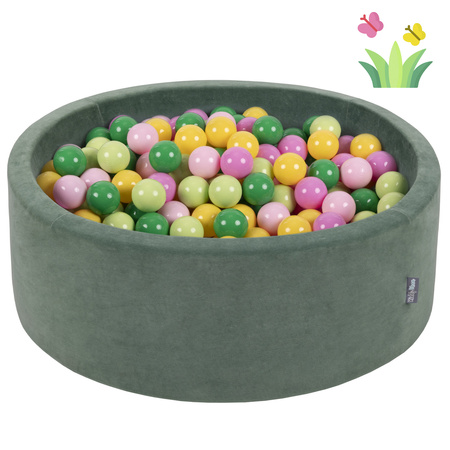 KiddyMoon Bällebad Bällepool mit bunten Bällen ∅ 7Cm  für Babys Kinder Rund, Frühling:hellgrün/grün/gelb/puderrosa/hellpink, 90 x 30 cm 300 Bälle