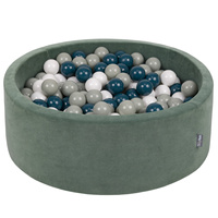 KiddyMoon Rund Bällebad Velvet Bällepool ∅ 7Cm Ballgruben Für Babys Spielbad Kleinkinder, Hergestellt in der EU, waldgrün: dunkeltürkis/grüngrau/weiß, 90 x 30 cm 200 Bälle