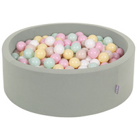 KiddyMoon Rundes Bällebad mit Bällen für Baby aus Schaumstoff, salbeifarben:pastellbeige/pastellgelb/weiß/minze/puderrosa, 90 x 30 cm 200 Bälle