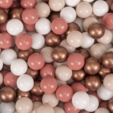 KiddyMoon Bällebad Kinder Schaumstoff Mit Bälle Für Baby ab 1 Jahr, violett: pastellbeige/weiß/kupferrrot/lachsfarben, 90x30cm/300 Bälle