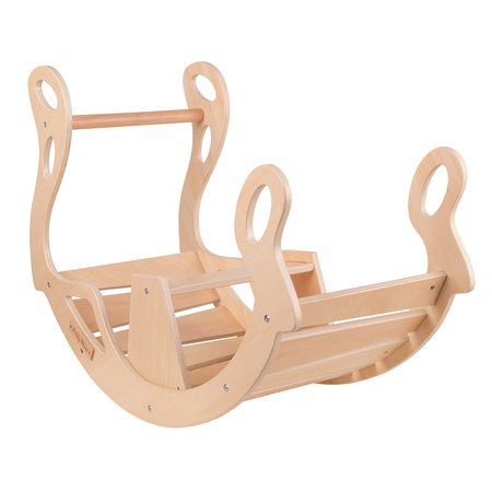 KiddyMoon Rocker Bogen Wippe aus Holz für Kinder, Kletterbogen Holz Wippe Babys Wippe, Holzbogen, Holzspielzeug Montessori Spielzeug, Modell WR-001, Natürlich, 90,6x39x69 cm