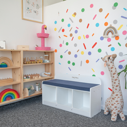 KiddyMoon Sitzbank mit Sitzfläche für Kinder Multifunktional Kindermöbel zum Sitzen Aufbewahrung Spielzeug Kind, Grau/Waldgrün, UNI