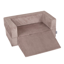 KiddyMoon Kindersofa Modular mit Weichem Zwickel und Bällen Für Kinderzimmer Bequem Vielseitig Gerippter Stoff Abnehmbarer Bezug Perfekt zum Spielen und Entspannen, dunkelbeige: pastellbeige/weiß/perle, Sofa/Zwickel + 100 Bälle