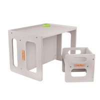 KiddyMoon Kindertisch Mit Stuhl für Kinder Runde Tresor Kanten Kinderzimmer Möbel, grau, Kindertisches: 61x44x44 cm/Stuhles: 30x30x30 cm