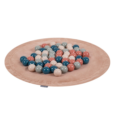 MW-105V-51 KiddyMoon Matte und Sack für Balle und Spielzeuge 2in1 mit Kordelzug, wüstenrosa: dunkeltürkis/pastellbeige/grüngrau/lachsfarben, XL/50 Bälle