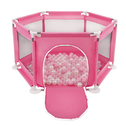 Sechseckiger Laufstall mit Bällen Laufgitter für Kinder, Rosa:puderrosa/perle/transparent, 200 Bälle