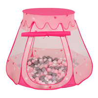 Baby Spielzelt Mit Plastikbällen Für Kinder Leicht und Kompakt ideal für Drinnen Und Draußen Fördert Sensorische Integration Schneller Aufbau, pink:perle-grau-transparent-puderrosa, 100 Bällen