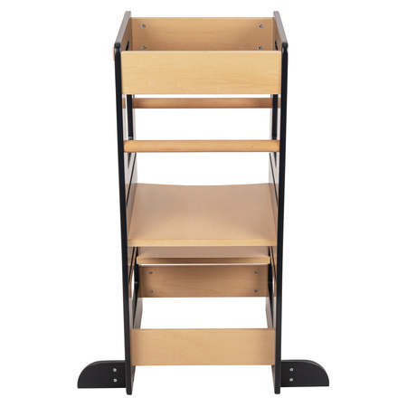 KiddyMoon Lernturm für Kinder ab 1 Jahr, Anti-Kipp-Schutz, 3-fach höhenverstellbar, Schutzbügel, Montessori Küchenhelfer, Schwarz/Natürlich, 91,5x39,3x49,4