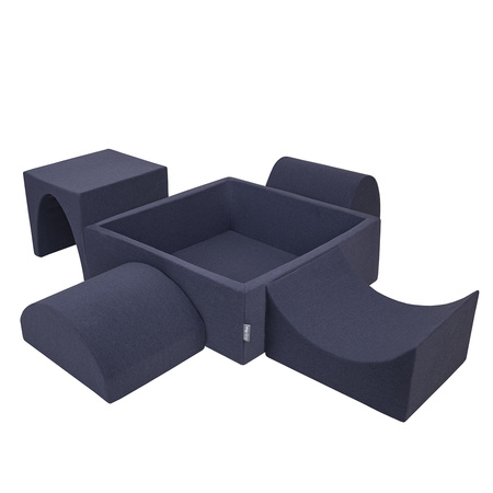 KiddyMoon Spielplatz aus Schaumstoff mit Quadrat Bällebad (300 Bälle) Ballgruben für Babys Spielbad Hindernisläufen, Hergestellt in der EU, dunkelblau:babyblue/blau/perle, Bällebad (200 Bälle) + Version 1