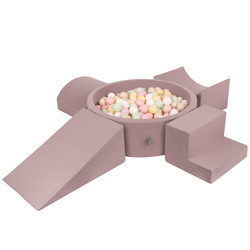 KiddyMoon Spielplatz aus Schaumstoff mit Bällebad und Bällen Hindernisläufen, erikafarben:pastellbeige/pastellgelb/weiß/minze/puderrosa, Bällebad (300 Bälle) + Version 5