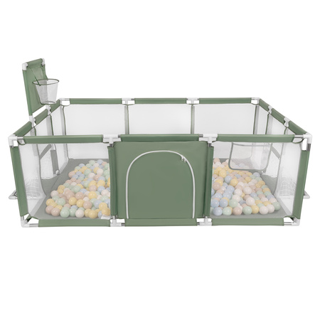 Laufstall Baby Großer Spielplatz mit Bällen Laufgitter für Kinder, grün:pastellbeige/pastellblau/pastellgelb/minze, 200 Bällen