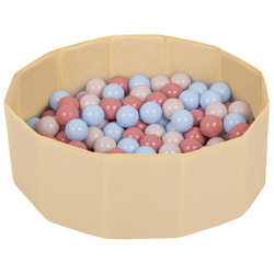 Klappbares Bällebad Polyester mit Bällen Kinder, Hellbeige:Pastellbeige/Pastellblau/Lachsfarben, 100 Bälle