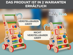 KiddyMoon Lauflernwagen aus Holz für Babys und Kleinkinder, Lauflernhilfe WK-002 Mehrfarbig, Griff Verstellbar