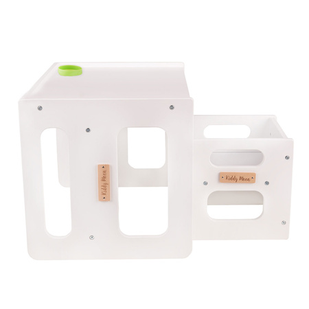 KiddyMoon Kindertisch Mit Stuhl für Kinder Runde Tresor Kanten Kinderzimmer Möbel, weiß, Kindertisches: 61x44x44 cm/Stuhles: 30x30x30 cm