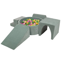 KiddyMoon Spielplatz Aus Schaumstoff Für Kinder Mit Bälle Waschbare Bezug, grün: hellgrün/grün/gelb/puderrosa/hellpink, Bällebad (300 Bälle) + Version 3