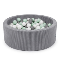 KiddyMoon Bällebad für Kinder aus Schaumstoff, weicher Rippbezug, abnehmbarer Bezug, waschbar, Dunkelgrau: Weiß/Grau/Minze, 90 x 30 cm 200 Bälle