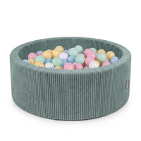 KiddyMoon Bällebad für Kinder aus Schaumstoff, 90 x 30 cm, weicher Rippbezug, abnehmbarer Bezug, weiches und sicheres Spielzeug, waschbar, Grün: Pastellblau/Pastellgelb/Weiß/Minze/Puderrosa, 90 x 30 cm 200 Bälle