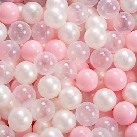 KiddyMoon Bällebad Bällepool mit bunten Bällen ∅ 7Cm  für Babys Kinder Rund, dunkelgrau:rosa/perle/transparent, 90x30cm/200 Bälle