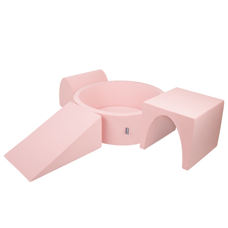 KiddyMoon Spielplatz aus Schaumstoff mit Bällebad und Bällen Hindernisläufen, pink:puderrosa/dunkelpink/babyblue/minze, Bällebad (300 Bälle) + Version 2