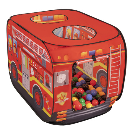Feuerwehrauto-Zelt Kinder Spielhaus Faltzelt Pop Up Zelt Kinderzelt Indoor Outdoor Faltbar Spielhöhle Geschenk Für Jungen Mädchen Rollenspiel Abenteuer PH-500X, rot:schwarz/gelb/blau/rot/grün, 100 Bälle
