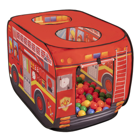 Feuerwehrauto-Zelt Kinder Spielhaus Faltzelt Pop Up Zelt Kinderzelt Indoor Outdoor Faltbar Spielhöhle Geschenk Für Jungen Mädchen Rollenspiel Abenteuer PH-500X, rot:gelb/grün/blau/rot/orange, 100 Bälle