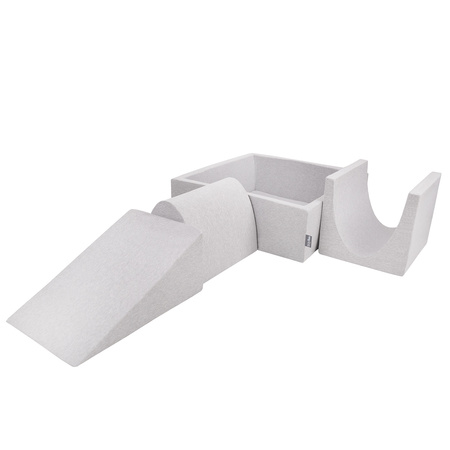 KiddyMoon Spielplatz aus Schaumstoff mit Quadrat Bällebad Bälle Hindernisläufen, hellgrau:perle/grau/transparent/puderrosa, Bällebad (300 Bälle) + Version 2