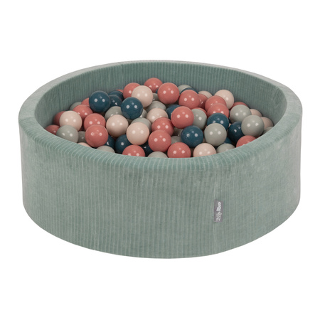 KiddyMoon Bällebad Kinder Schaumstoff Mit Bälle Für Baby ab 1 Jahr, grün: dunkeltürkis/pastellbeige/grüngrau/lachsfarben, 90 x 30 cm 300 Bälle