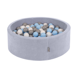 KiddyMoon Bällebad Kinder Schaumstoff Mit Bälle Für Baby ab 1 Jahr, dunkelgrau: grau/weiß/babyblau, 90x30cm/100 Bälle