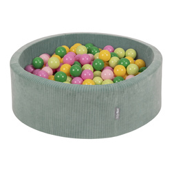 KiddyMoon Bällebad Kinder Schaumstoff Mit Bälle Für Baby ab 1 Jahr, grün: hellgrün/grün/gelb/puderrosa/hellpink, 90x30cm/200 Bälle
