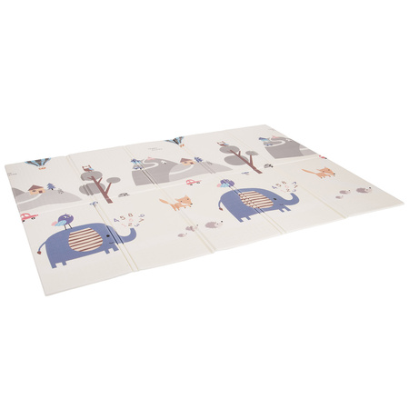 KiddyMoon Babymatte Zweiseitige Krabbelmatte Schaumstoffmatte Für Kinder Kindermatte Kindgerechte Muster Spielplatz Entwicklung Sicherer Und Bequemer Ideal Für Drinnen Und Draußen, Grau-Bergen/Elefant, 150x200x1cm