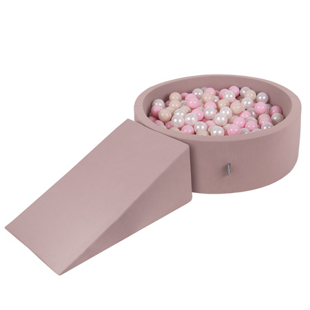 KiddyMoon Spielplatz aus Schaumstoff mit Bällebad und Bällen Hindernisläufen, erikafarben:pastellbeige/puderrosa/perle, Bällebad (200 Bälle) + Zwickel